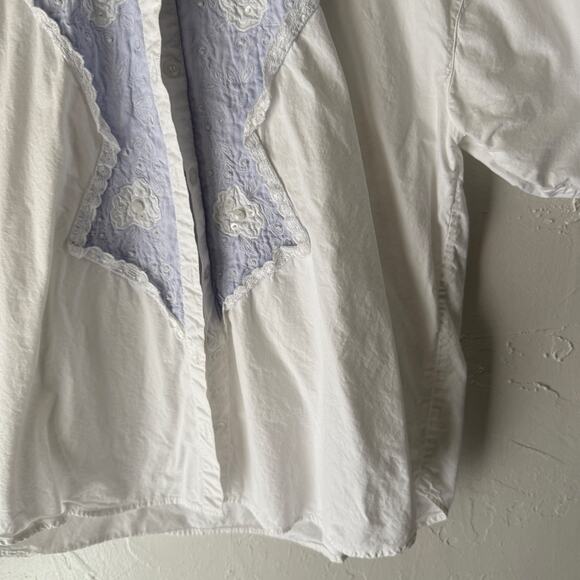Vintage Take a Break Western Shirt M White Eyelet Embroidered Yoke Lace‎ Detail - Picture 5 of 9